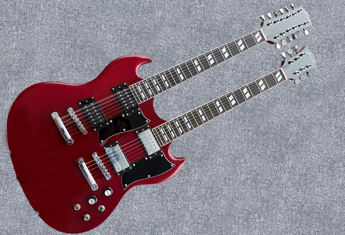 Firefly Double Necks 12 Strings +6 Strings FFLGS Electric Guitar With a Hardcase (Transparent Red Color)