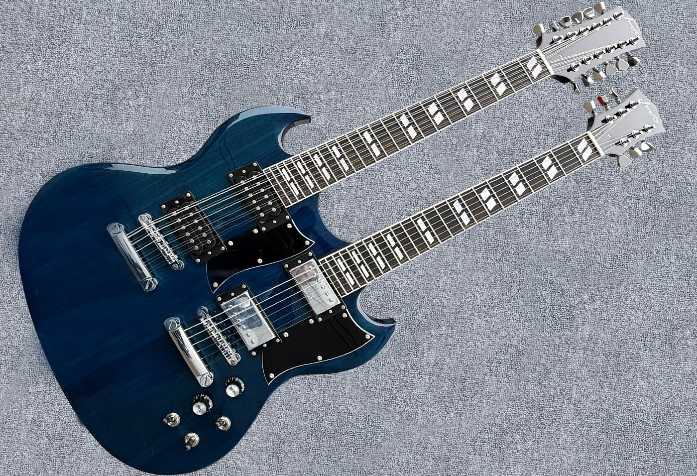 Firefly Double Necks 12 Strings +6 Strings FFLGS Electric Guitar With a Hardcase (Transparent Blue Color)