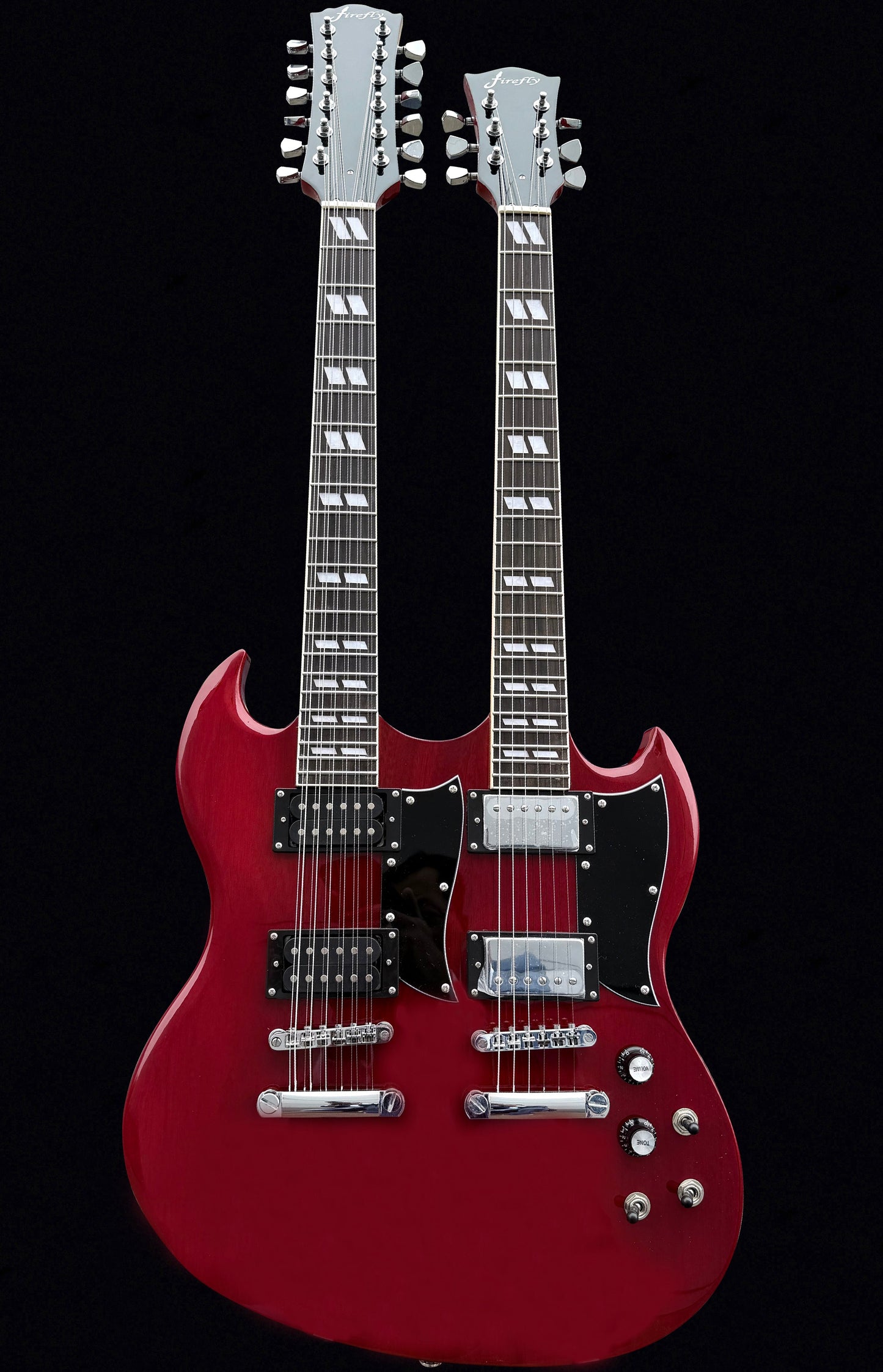 Firefly Double Necks 12 Strings +6 Strings FFLGS Electric Guitar With a Hardcase (Transparent Red Color)
