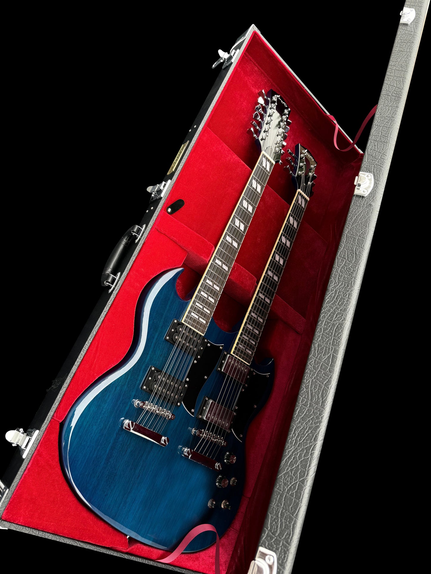 Firefly Double Necks 12 Strings +6 Strings FFLGS Electric Guitar With a Hardcase (Transparent Blue Color)