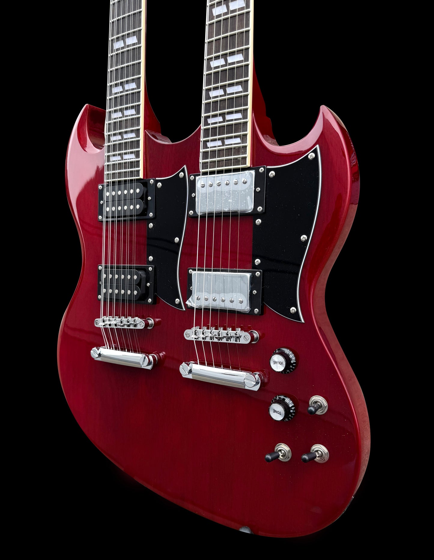 Firefly Double Necks 12 Strings +6 Strings FFLGS Electric Guitar With a Hardcase (Transparent Red Color)