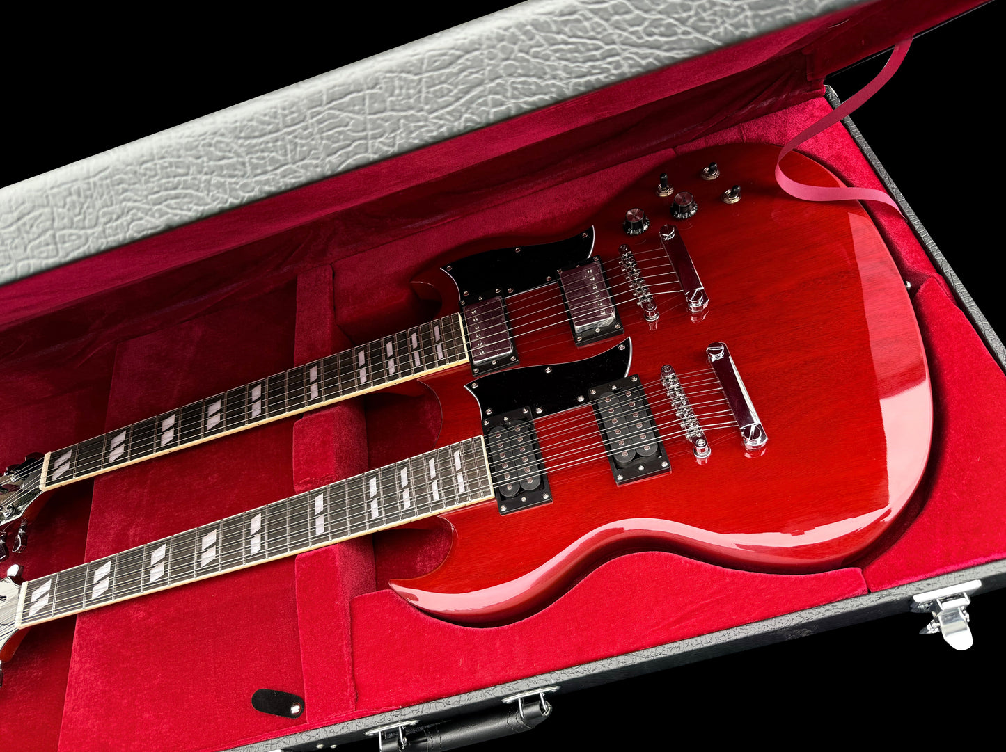 Firefly Double Necks 12 Strings +6 Strings FFLGS Electric Guitar With a Hardcase (Transparent Red Color)