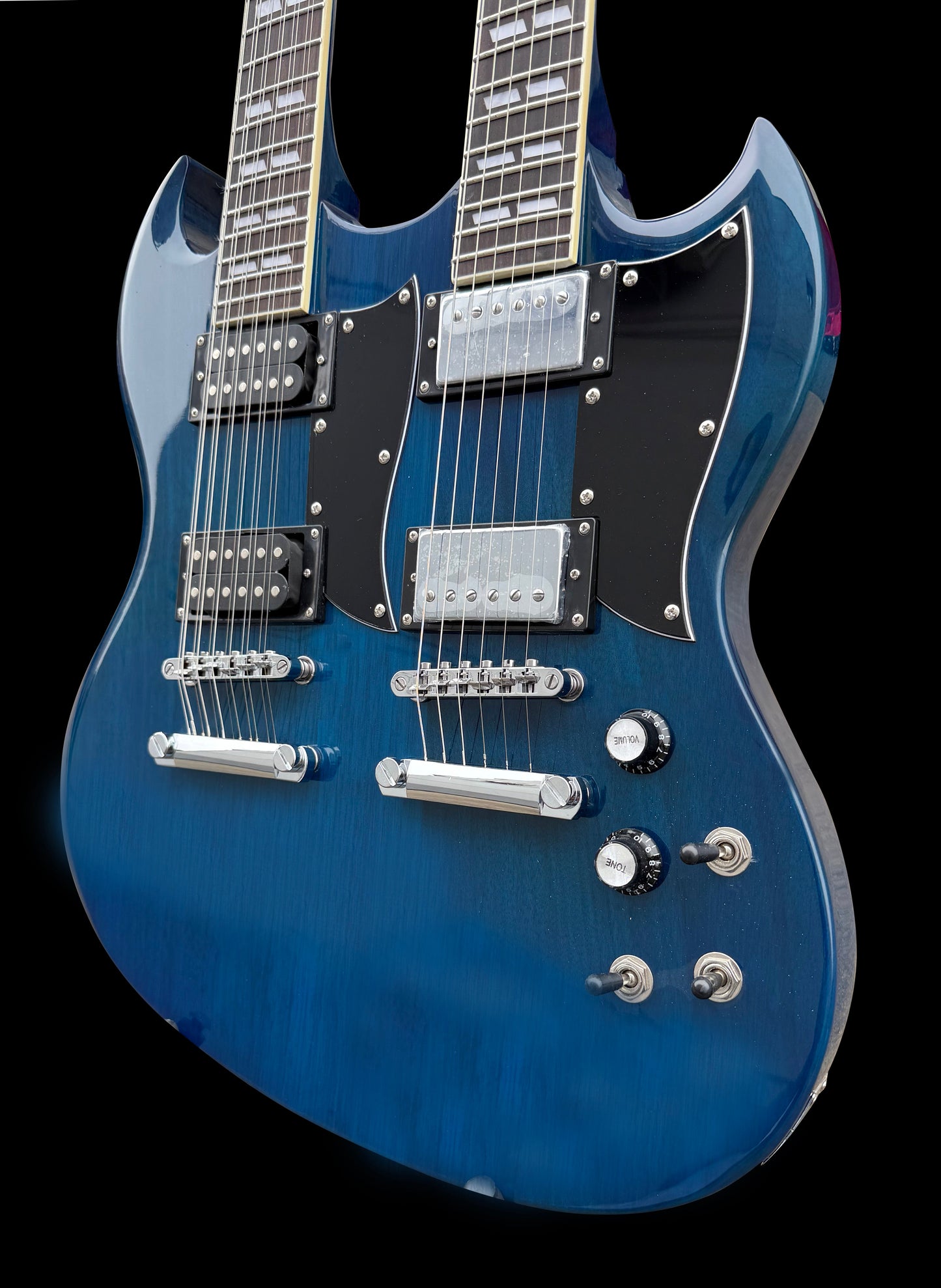 Firefly Double Necks 12 Strings +6 Strings FFLGS Electric Guitar With a Hardcase (Transparent Blue Color)